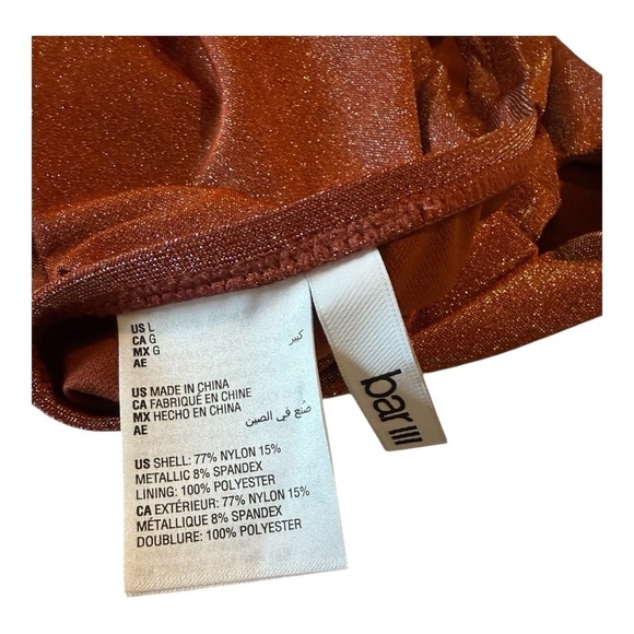 Bar III Shimmer Core Sparkly Brown Hip Slash Cutout High-Waisted Bikini Bottoms - Picture 9 of 15